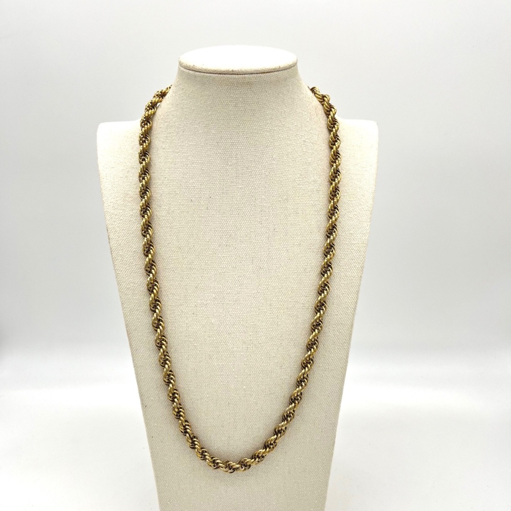 Vintage Gold Tone Thick‎ Rope Chain Necklace 26 Inch Twisted Statement Link